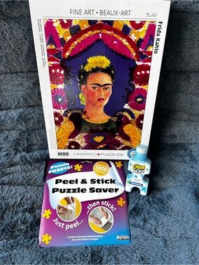 Frida Kahlo 1000-Piece Fine Art Puzzle| Peel & Stick Saver & Puzzle Glue Bundle
